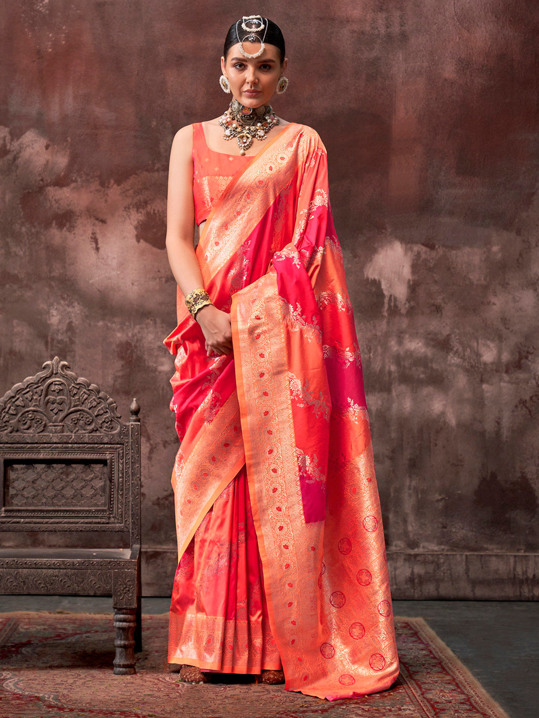 NOZ2TOZ Women's Silk Blend Orange Woven Design Designer Saree With Blouse Piece - Distacart