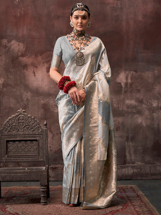 NOZ2TOZ Women's Silk Blend Grey Woven Design Designer Saree With Blouse Piece - Distacart
