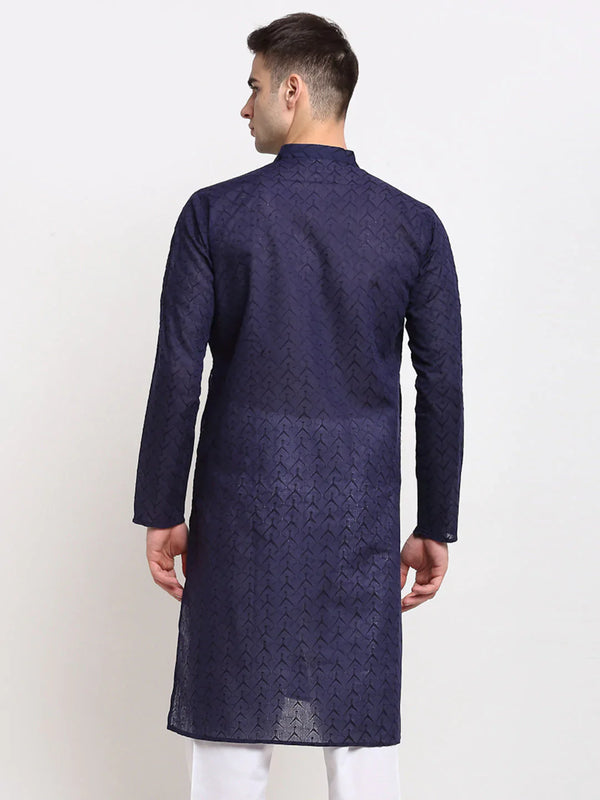 Jompers Men's Navy Blue Chikan Kurta Only - Distacart