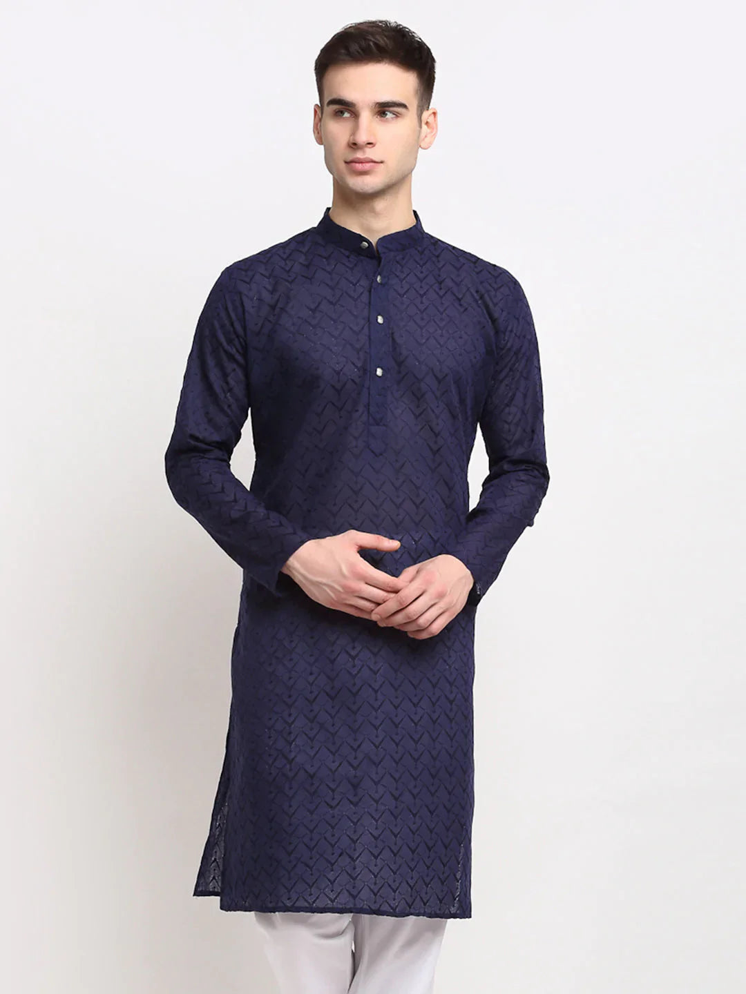 Jompers Men's Navy Blue Chikan Kurta Only - Distacart