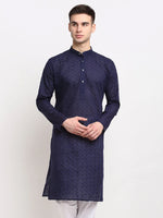 Thumbnail for Jompers Men's Navy Blue Chikan Kurta Only - Distacart