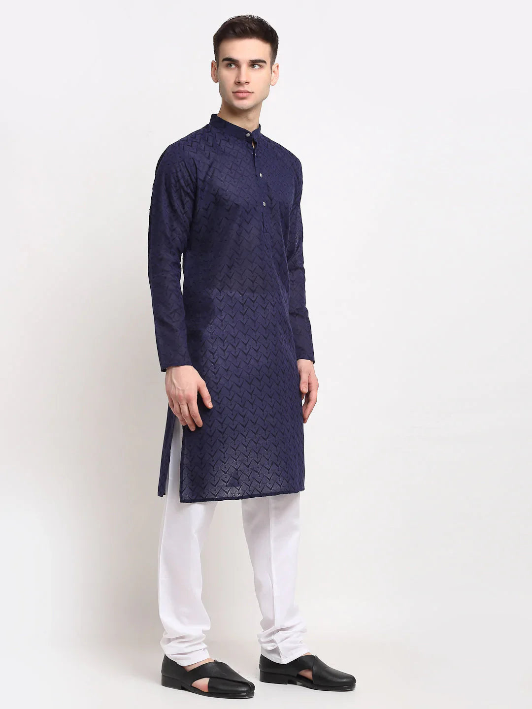 Jompers Men's Navy Blue Chikan Kurta Only - Distacart