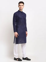 Thumbnail for Jompers Men's Navy Blue Chikan Kurta Only - Distacart