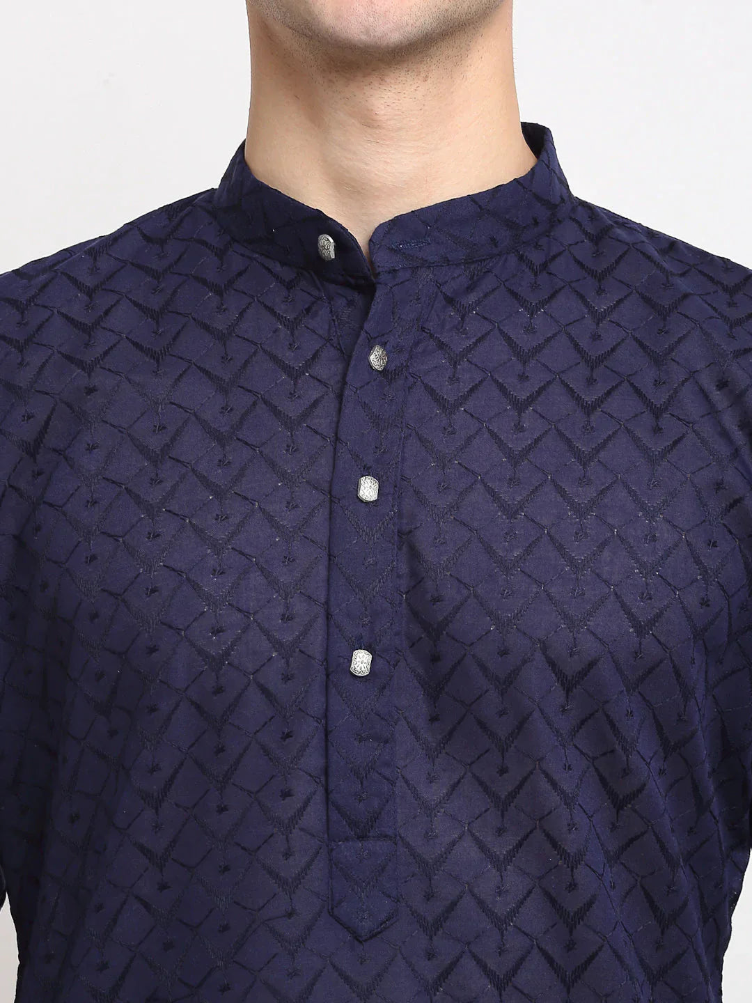Jompers Men's Navy Blue Chikan Kurta Only - Distacart