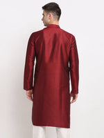Thumbnail for Jompers Men's Maroon Solid Dupion Silk Kurta Only - Distacart