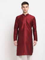 Thumbnail for Jompers Men's Maroon Solid Dupion Silk Kurta Only - Distacart
