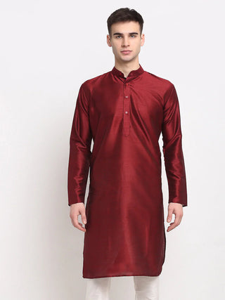 Jompers Men's Maroon Solid Dupion Silk Kurta Only - Distacart