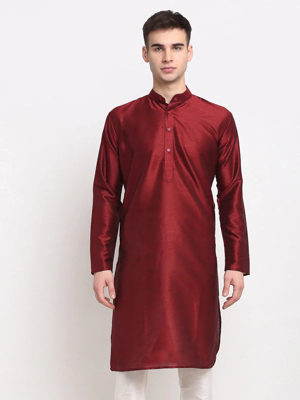 Jompers Men's Maroon Solid Dupion Silk Kurta Only - Distacart
