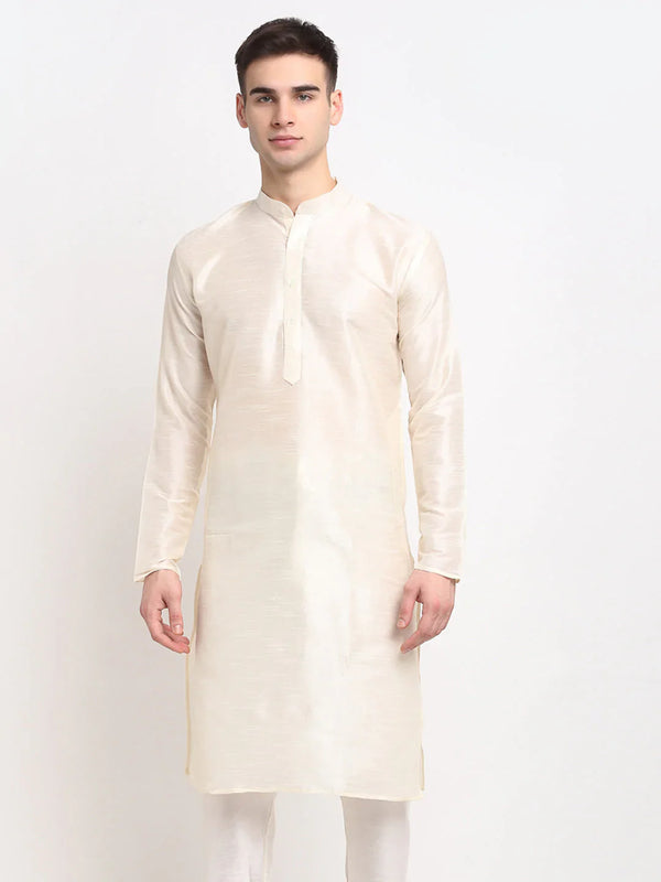 Jompers Men's White Solid Dupion Silk Kurta Only - Distacart