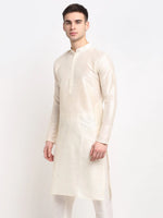 Thumbnail for Jompers Men's White Solid Dupion Silk Kurta Only - Distacart