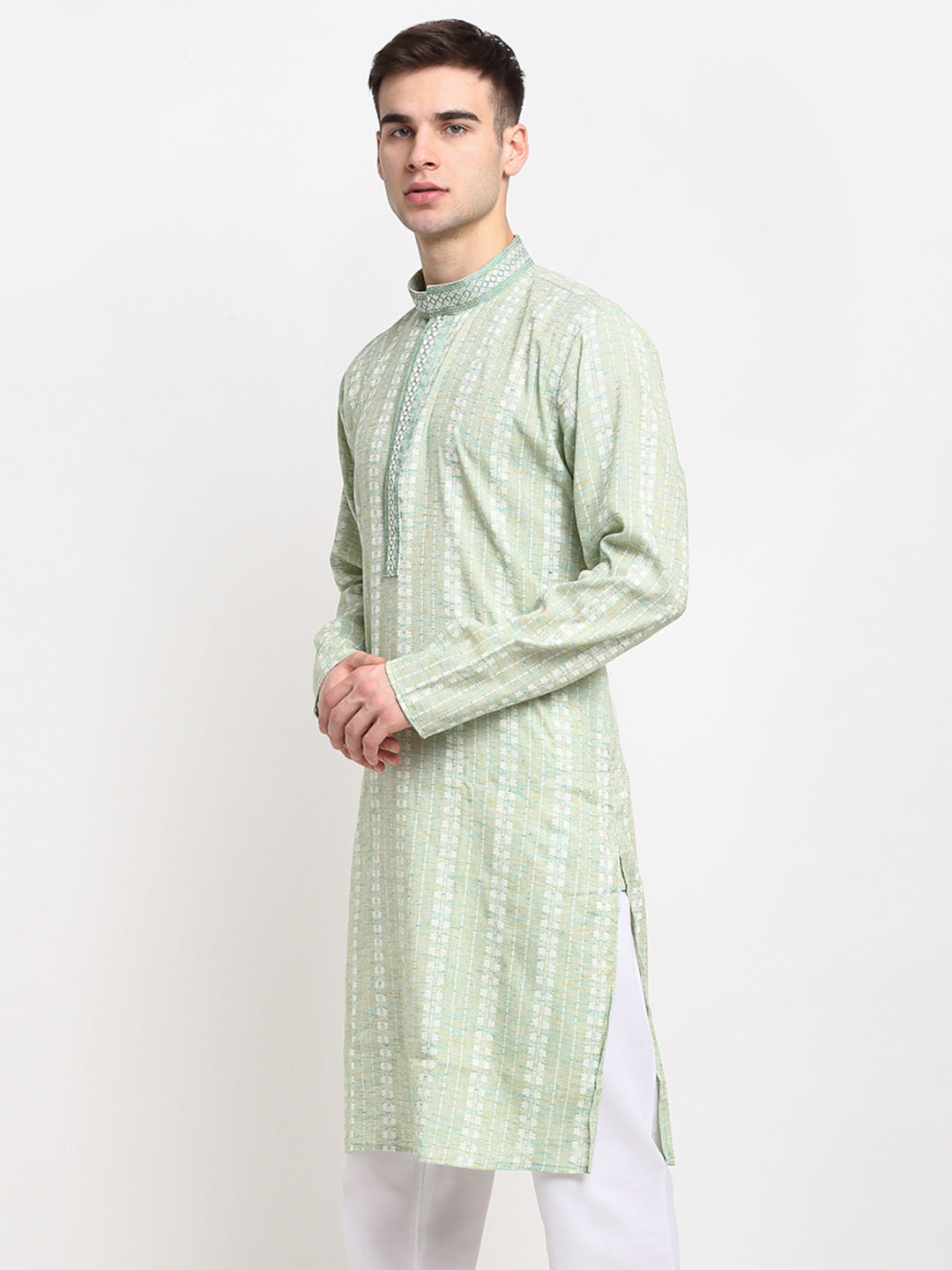 Jompers Men's Woven Kurta - Green - Distacart