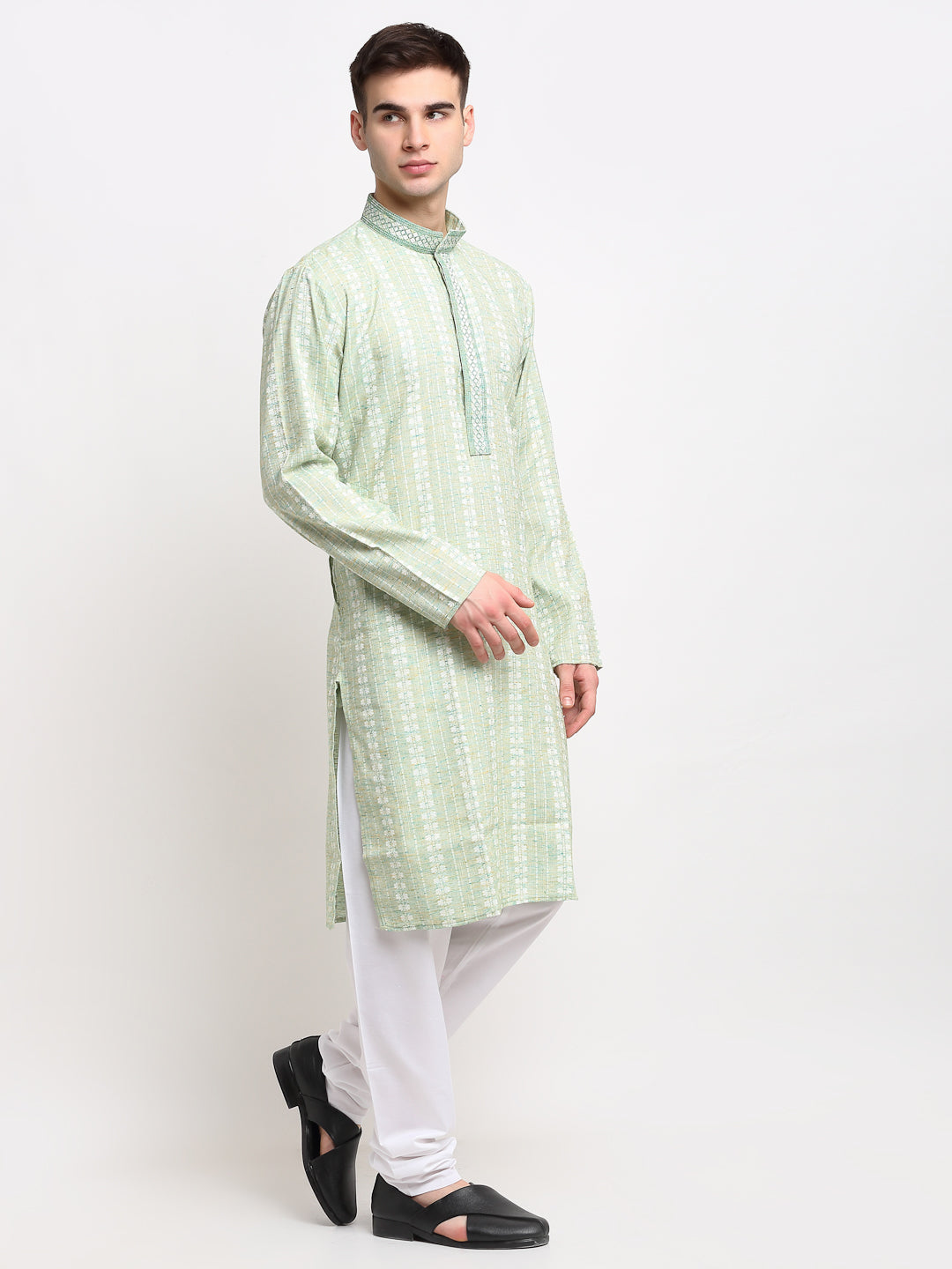 Jompers Men's Woven Kurta - Green - Distacart