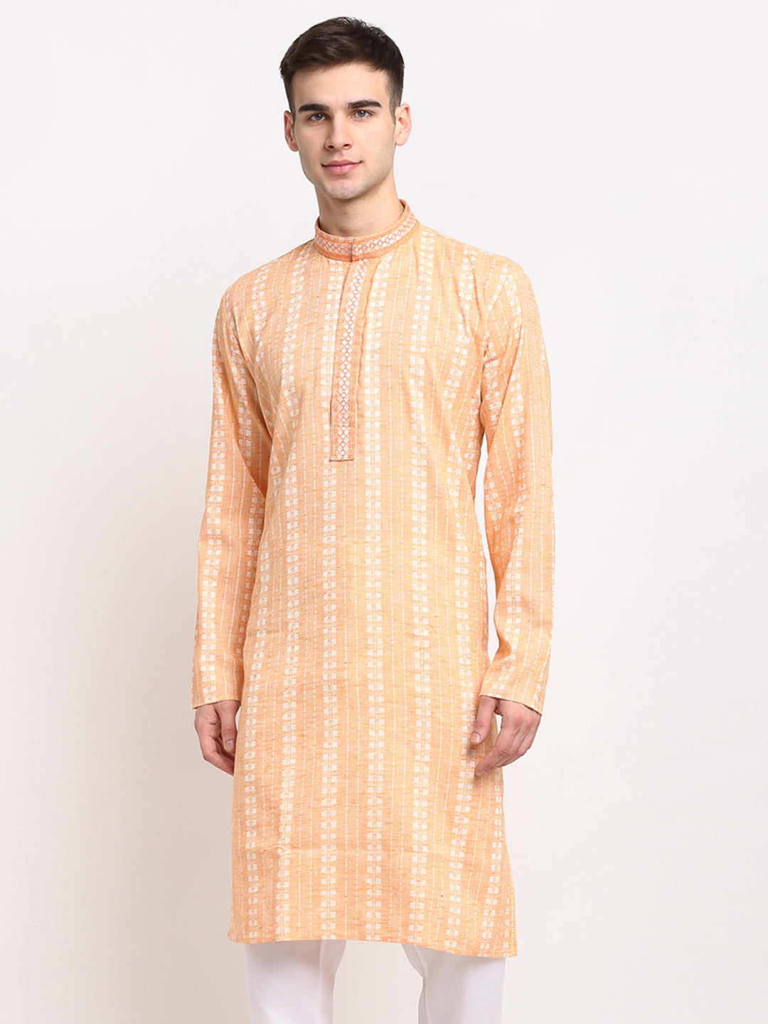 Jompers Men's Woven Kurta - Orange - Distacart