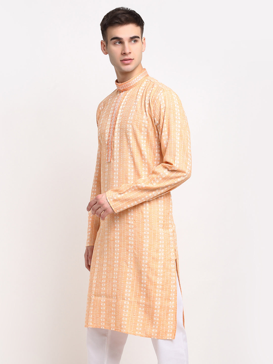 Jompers Men's Woven Kurta - Orange - Distacart
