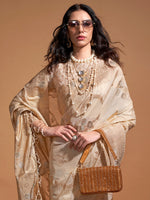 Thumbnail for NOZ2TOZ Women's Georgette Cream Woven Design Designer Saree With Blouse Piece - Distacart
