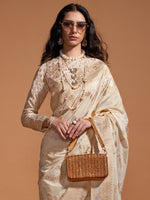 Thumbnail for NOZ2TOZ Women's Georgette Cream Woven Design Designer Saree With Blouse Piece - Distacart
