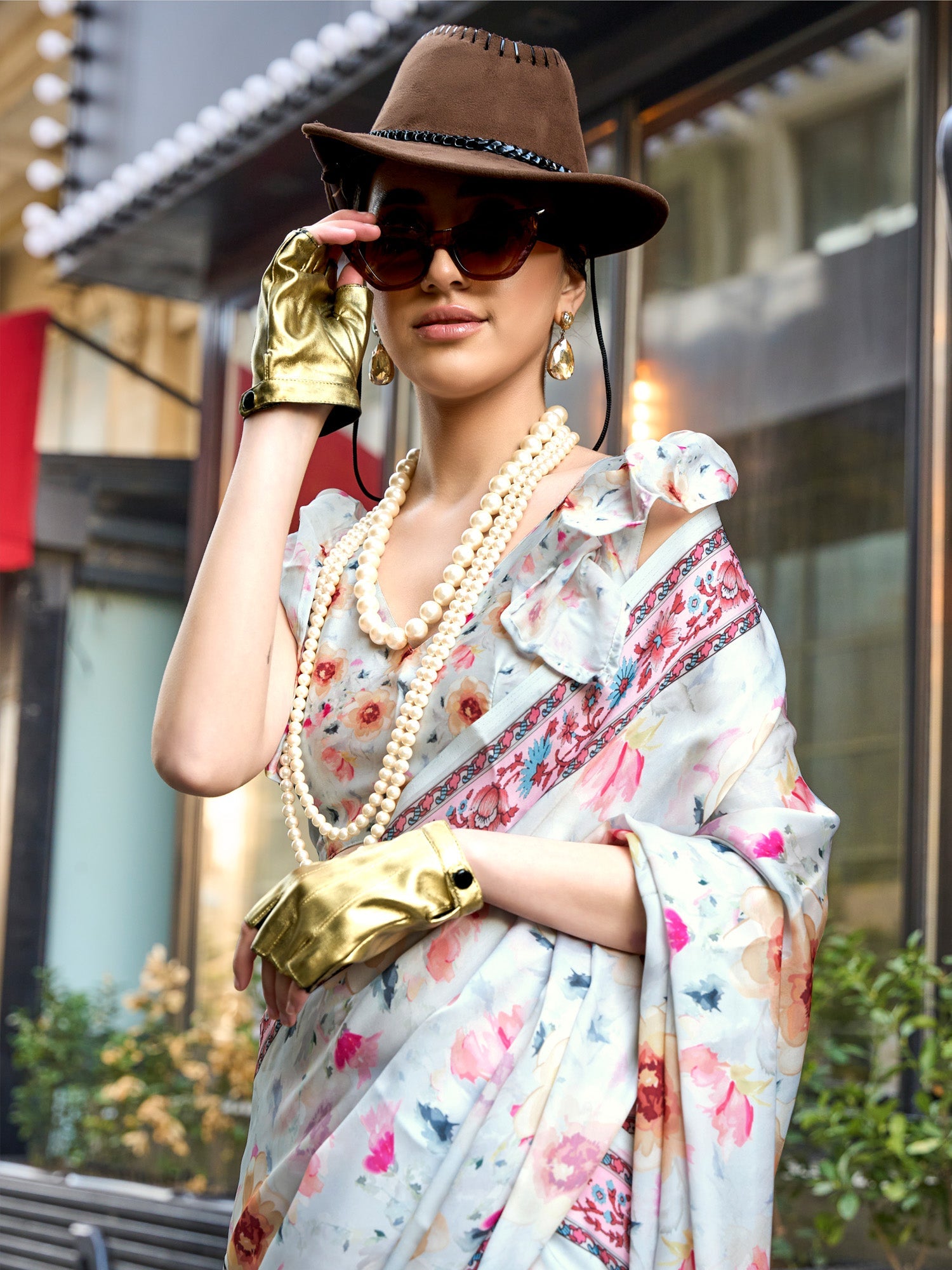 NOZ2TOZ Women's Satin Silk Light Blue Printed Designer Saree With Blouse Piece - Distacart