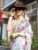 Thumbnail for NOZ2TOZ Women's Satin Silk Light Blue Printed Designer Saree With Blouse Piece - Distacart