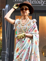 Thumbnail for NOZ2TOZ Women's Satin Silk Light Blue Printed Designer Saree With Blouse Piece - Distacart