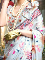 Thumbnail for NOZ2TOZ Women's Satin Silk Light Blue Printed Designer Saree With Blouse Piece - Distacart