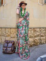 Thumbnail for NOZ2TOZ Women's Satin Silk Green Printed Designer Saree With Blouse Piece - Distacart