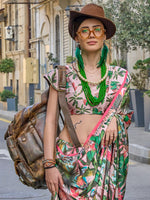 Thumbnail for NOZ2TOZ Women's Satin Silk Green Printed Designer Saree With Blouse Piece - Distacart