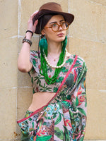 Thumbnail for NOZ2TOZ Women's Satin Silk Green Printed Designer Saree With Blouse Piece - Distacart