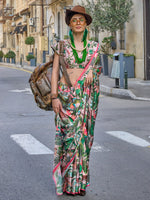 Thumbnail for NOZ2TOZ Women's Satin Silk Green Printed Designer Saree With Blouse Piece - Distacart