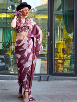 Thumbnail for NOZ2TOZ Women's Satin Silk Brown Printed Designer Saree With Blouse Piece - Distacart