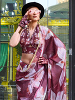 Thumbnail for NOZ2TOZ Women's Satin Silk Brown Printed Designer Saree With Blouse Piece - Distacart