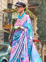 Thumbnail for NOZ2TOZ Women's Satin Silk Lavender Printed Designer Saree With Blouse Piece - Distacart