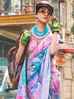 Thumbnail for NOZ2TOZ Women's Satin Silk Lavender Printed Designer Saree With Blouse Piece - Distacart