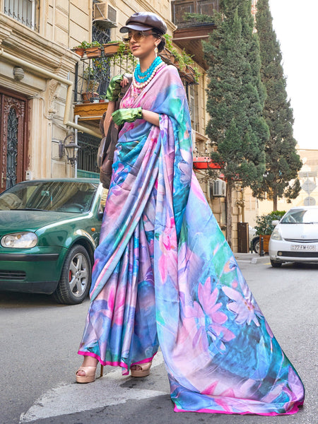 NOZ2TOZ Women's Satin Silk Lavender Printed Designer Saree With Blouse Piece - Distacart