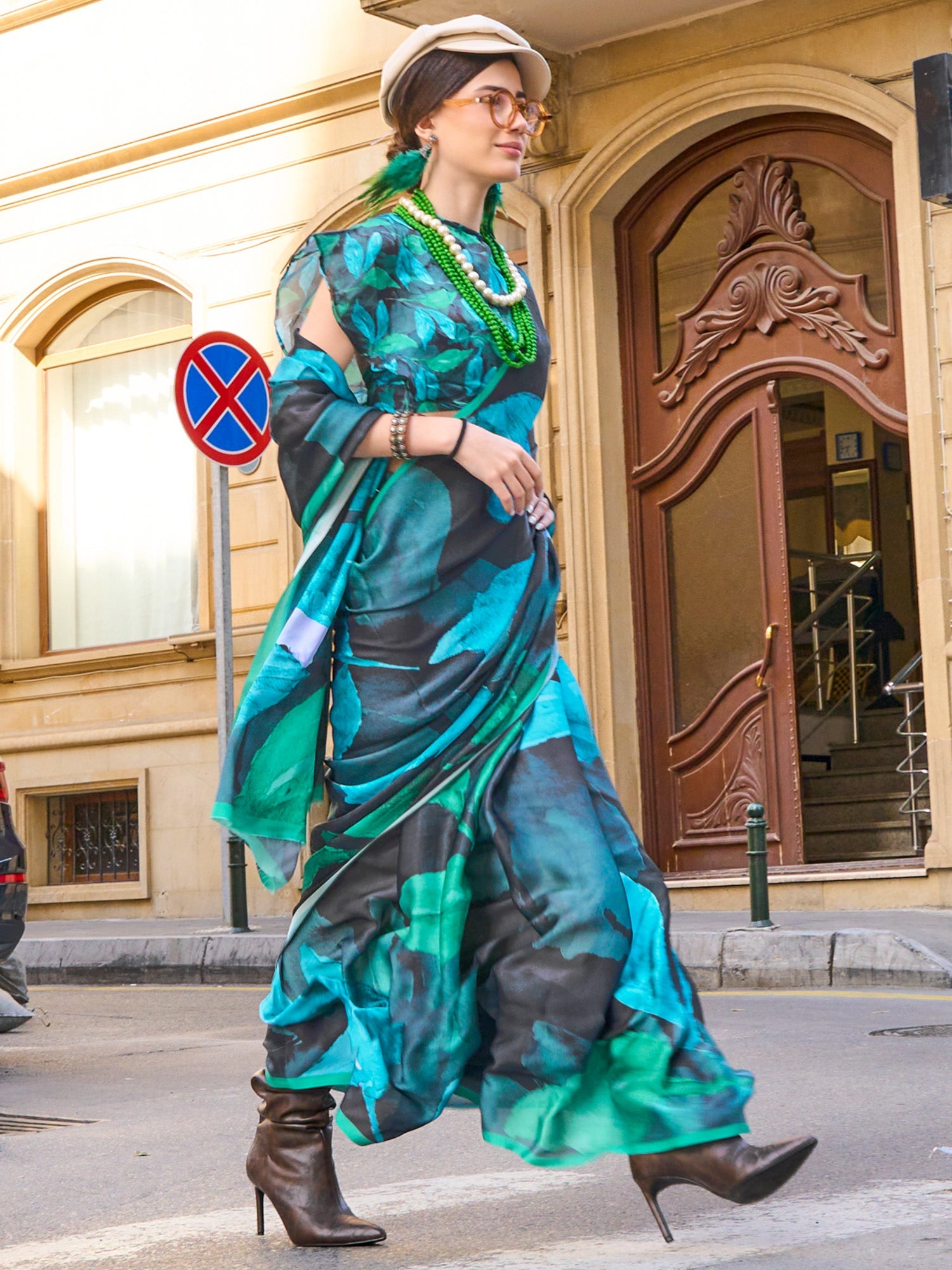 NOZ2TOZ Women's Satin Silk Black Printed Designer Saree With Blouse Piece - Distacart