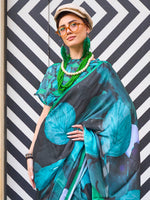 Thumbnail for NOZ2TOZ Women's Satin Silk Black Printed Designer Saree With Blouse Piece - Distacart