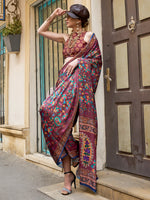 Thumbnail for NOZ2TOZ Women's Satin Silk Burgundy Printed Designer Saree With Blouse Piece - Distacart