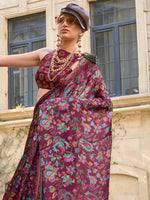 Thumbnail for NOZ2TOZ Women's Satin Silk Burgundy Printed Designer Saree With Blouse Piece - Distacart