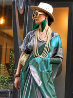 Thumbnail for NOZ2TOZ Women's Satin Silk Green Printed Designer Saree With Blouse Piece - Distacart