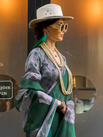 Thumbnail for NOZ2TOZ Women's Satin Silk Green Printed Designer Saree With Blouse Piece - Distacart