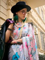 Thumbnail for NOZ2TOZ Women's Satin Silk Grey Printed Designer Saree With Blouse Piece - Distacart