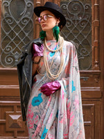 Thumbnail for NOZ2TOZ Women's Satin Silk Grey Printed Designer Saree With Blouse Piece - Distacart