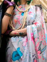 Thumbnail for NOZ2TOZ Women's Satin Silk Grey Printed Designer Saree With Blouse Piece - Distacart