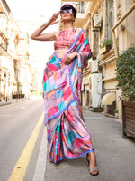 Thumbnail for NOZ2TOZ Women's Satin Silk Multi Color Printed Designer Saree With Blouse Piece - Distacart