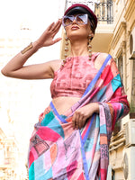 Thumbnail for NOZ2TOZ Women's Satin Silk Multi Color Printed Designer Saree With Blouse Piece - Distacart