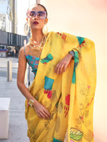 Thumbnail for NOZ2TOZ Women's Satin Silk Yellow Printed Designer Saree With Blouse Piece - Distacart