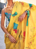 Thumbnail for NOZ2TOZ Women's Satin Silk Yellow Printed Designer Saree With Blouse Piece - Distacart