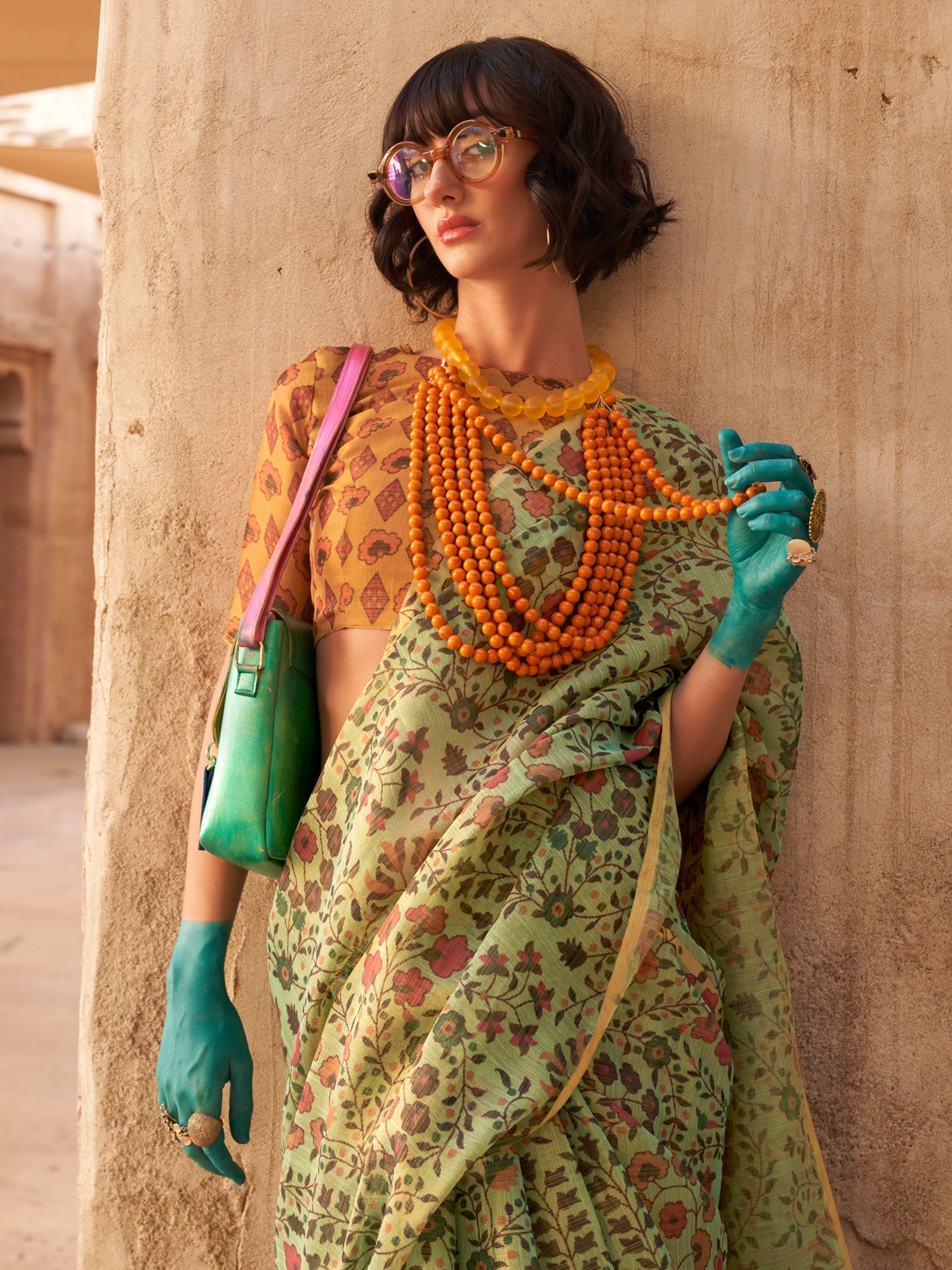 NOZ2TOZ Women's Tissue Light Green Printed Designer Saree With Blouse Piece - Distacart