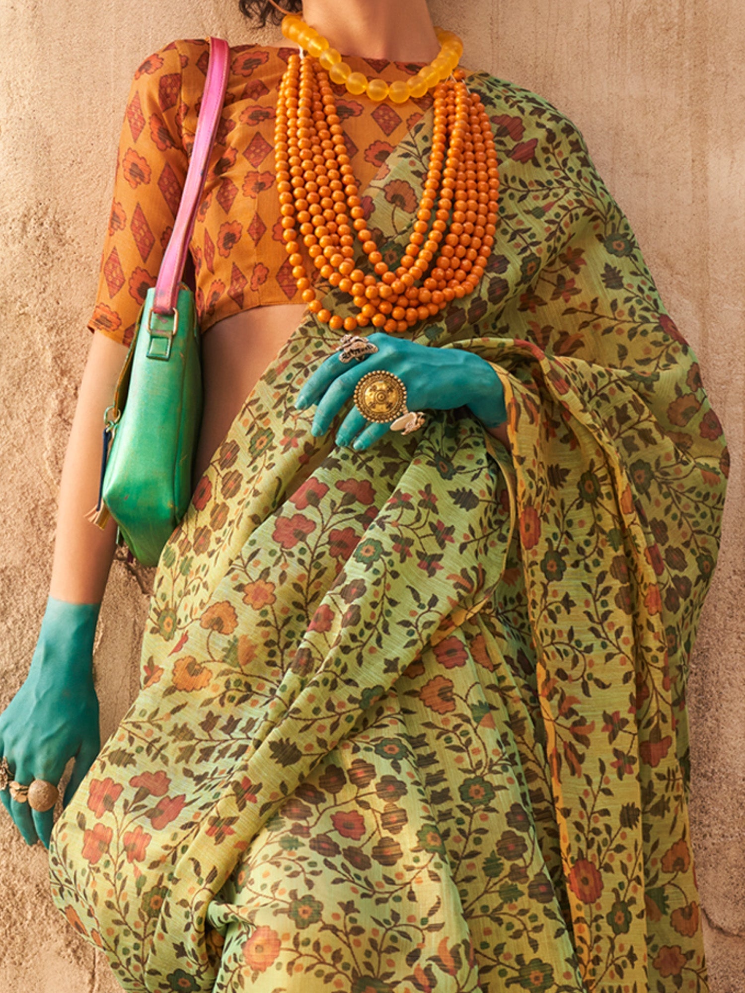 NOZ2TOZ Women's Tissue Light Green Printed Designer Saree With Blouse Piece - Distacart