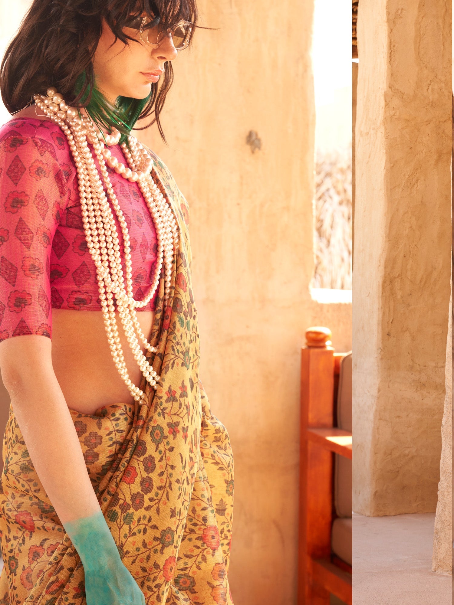 NOZ2TOZ Women's Tissue Mustard Printed Designer Saree With Blouse Piece - Distacart