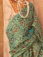 Thumbnail for NOZ2TOZ Women's Tissue Sea Green Printed Designer Saree With Blouse Piece - Distacart